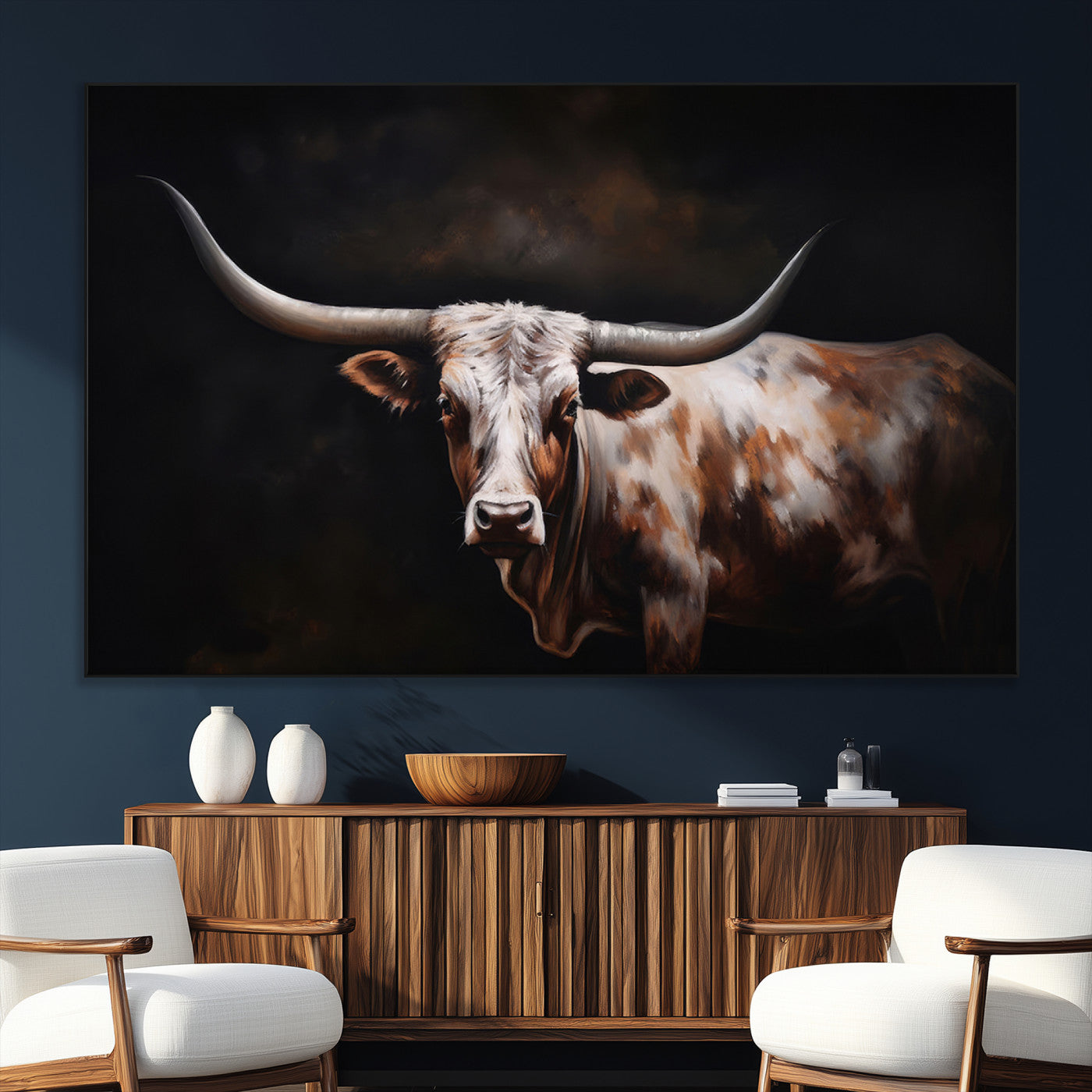 82543-SEG-FC-51X34_Oversize_Oversize-Texas Longhorn Wall Art Canvas Print | Western Ranch Decor | Bold Rustic Cattle Artwork | Ready to