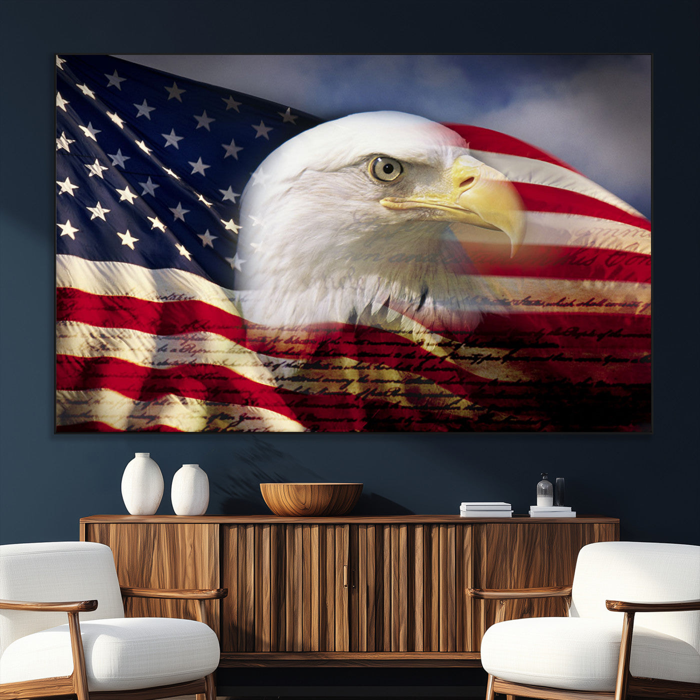 SEG-FC-51X34_Oversize - American Flag Eagle Symbol Wall Art, American Flag Eagle Wall Art Canvas Print