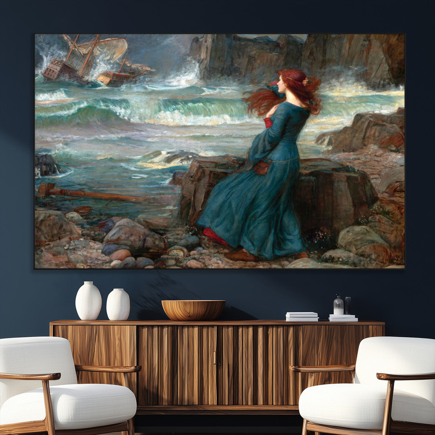 1-SEG-FC-51X34_Oversize_Oversize-Miranda by the Shore Wall Art Canvas Print – Tempest Scene Ocean Storm – Ready to Hang