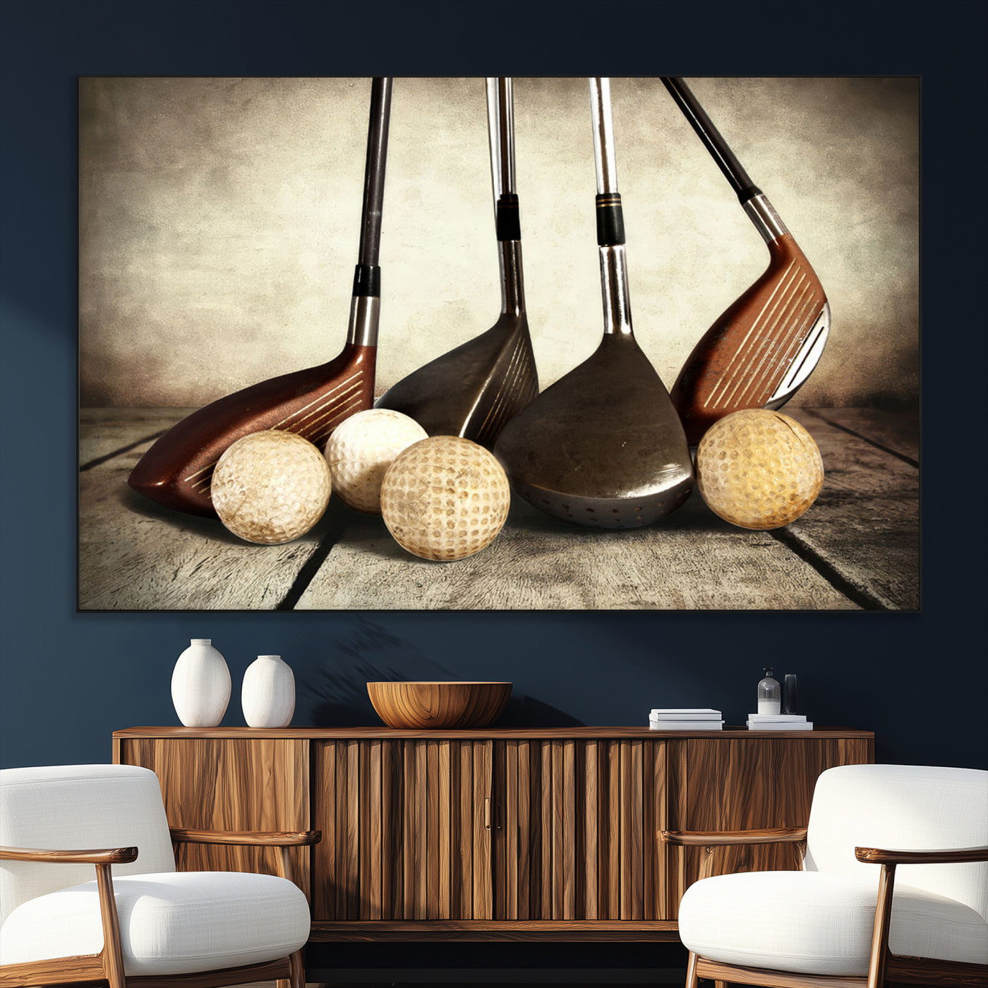 SEG-FC-51X34_Oversize - Vintage Golf Ball Art | Golf Decor for Man Cave or Office | Ready to Hang and Framed