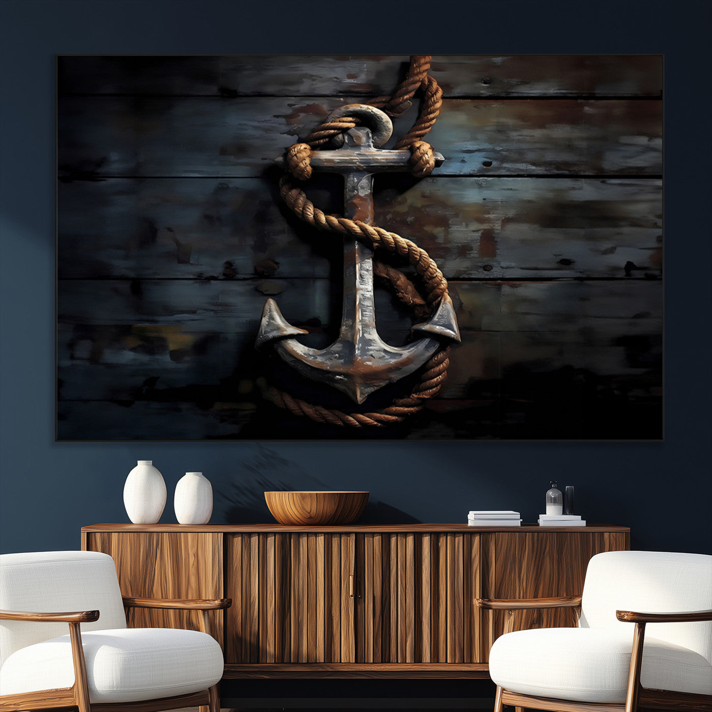 SEG-FC-51X34_Oversize - 3 Panel Grunge Abstract Anchor Wall Art Canvas Print Set