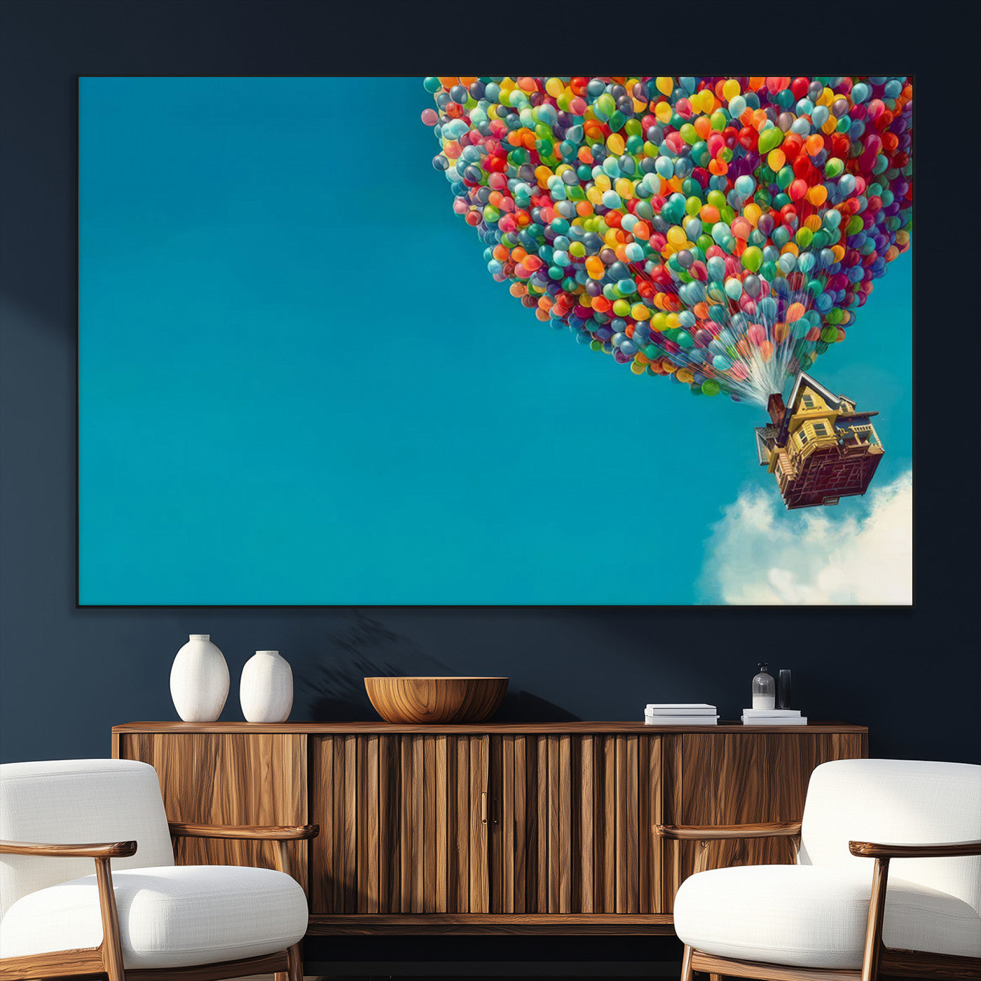 SEG-FC-51X34_Oversize - Carl Fredricksen, Up Movie Wall Art, Colorful Balloon House Art | Whimsical Wall Decor for Living