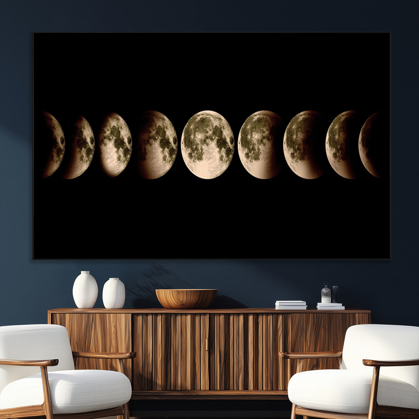 SEG-FC-51X34_Oversize - Phases of the Moon Wall Art | Canvas Print for Modern Wall Decor | Ready to Hang and Framed