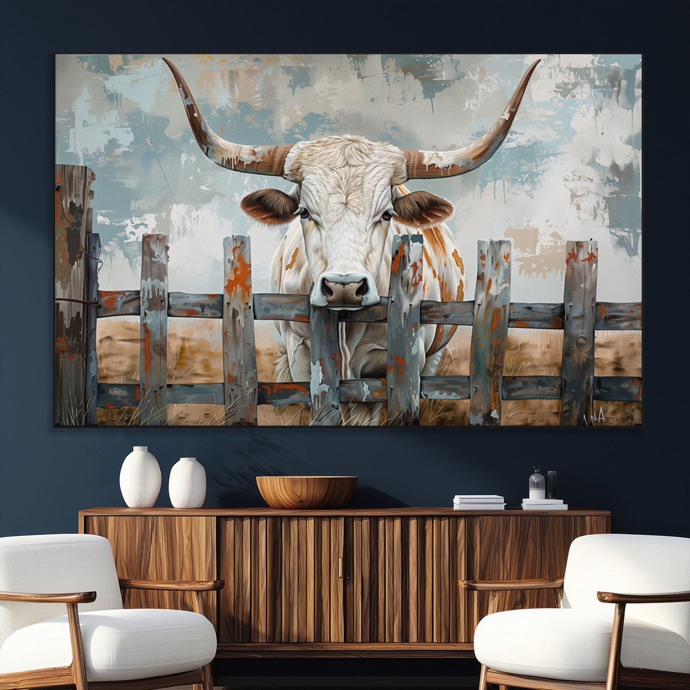 SEG-FC-51X34_Oversize - Vintage Cow Wall Art Canvas Print for Farmhouse Wall Decor Theme, Cattle Wall Art Print