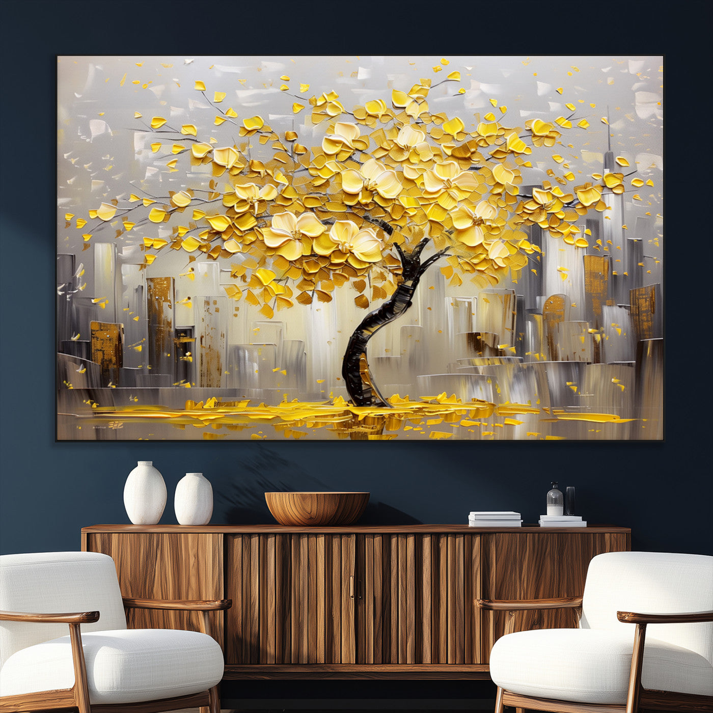 45538-SEG-FC-51X34_Oversize_Oversize-Golden Tree Canvas Print | Abstract Wall Art for Modern Homes | Ready to Hang Framed Artwork