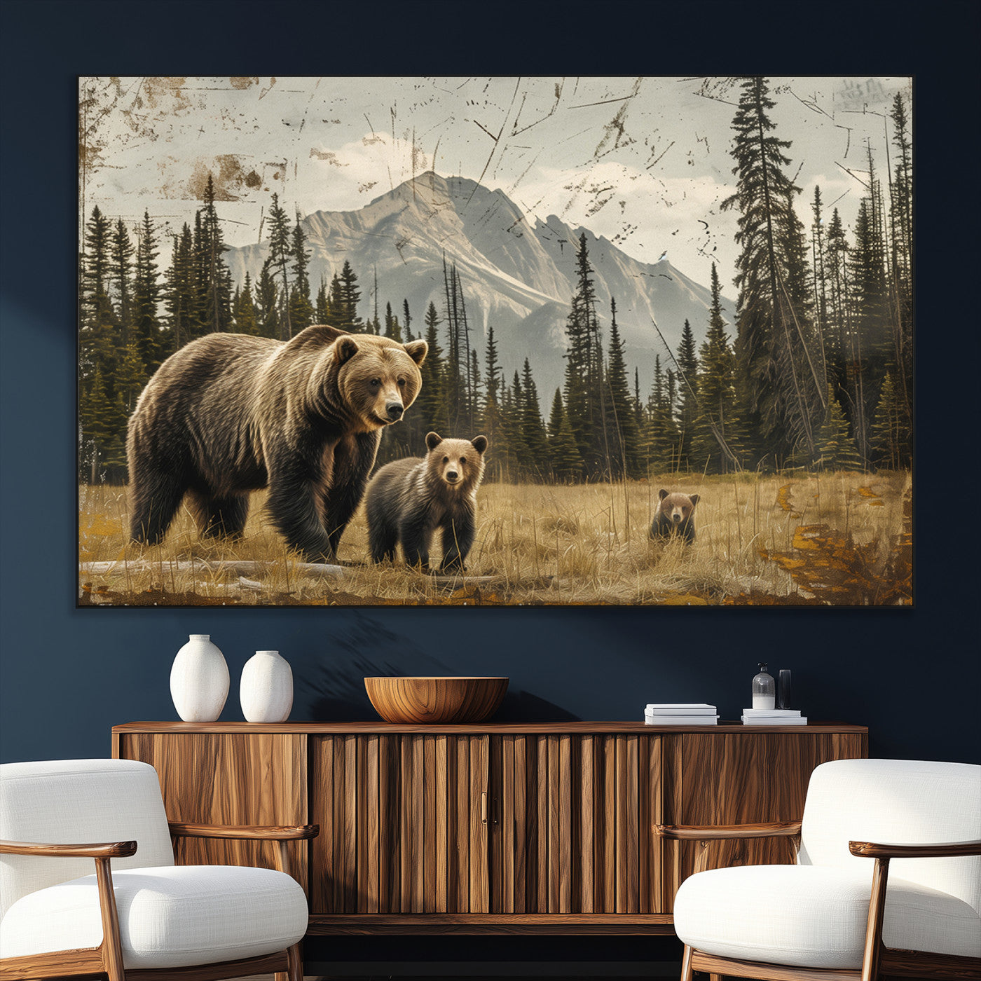 SEG-FC-51X34_Oversize - Rustic Grizzly 399 Bear Family Wall Art Canvas Print