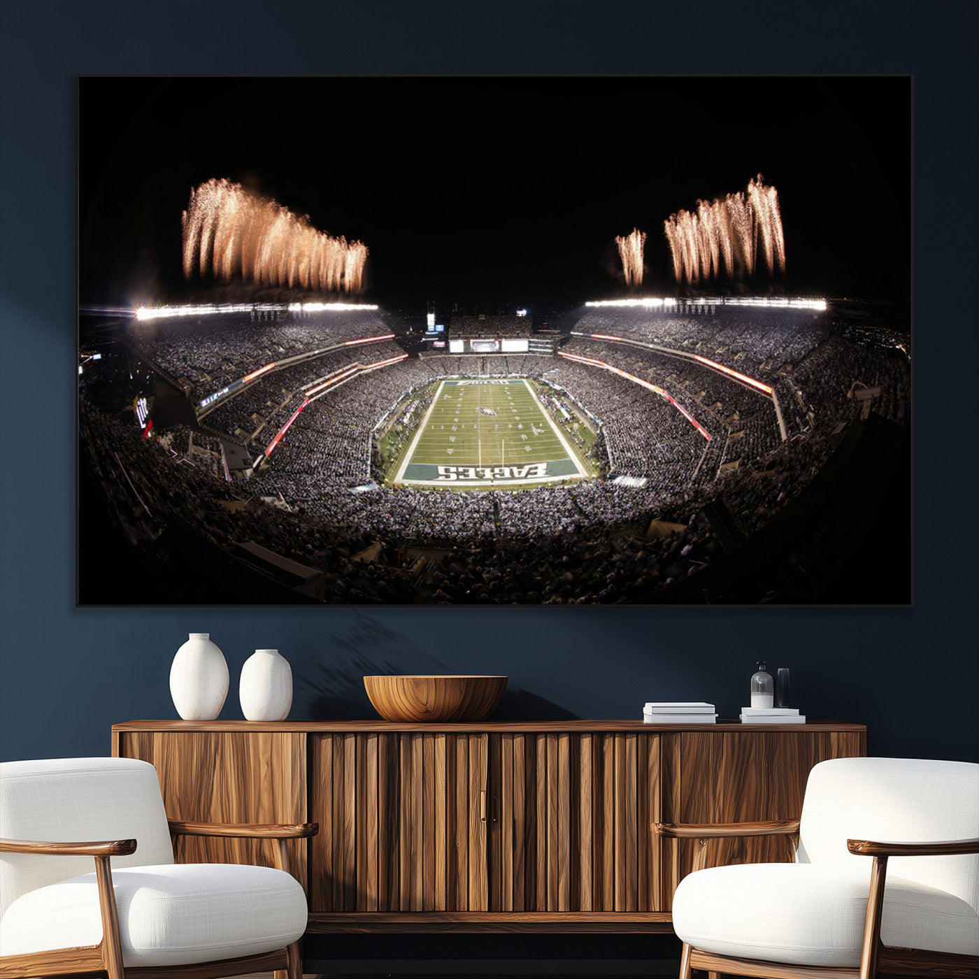48893-SEG-FC-51X34_Oversize_Oversize-Eagles Field Stadium Wall Art - Lincoln Financial Field Fireworks Game Triple Canvas Wall Art -