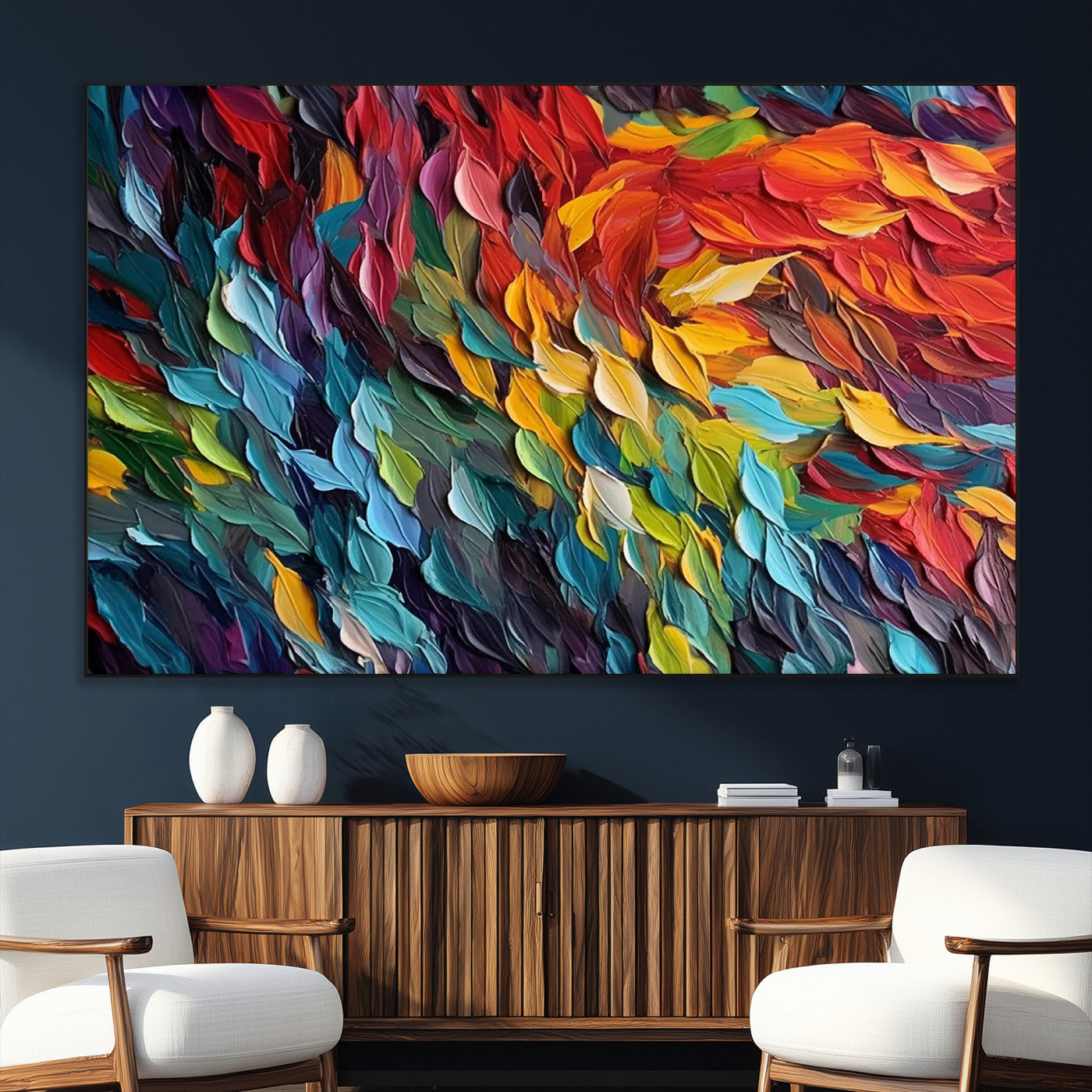 41557-SEG-FC-51X34_Oversize_Oversize-Vibrant Abstract Leaf Wall Art Canvas Print | Bold Colorful Canvas for Living Room or Office | Ready