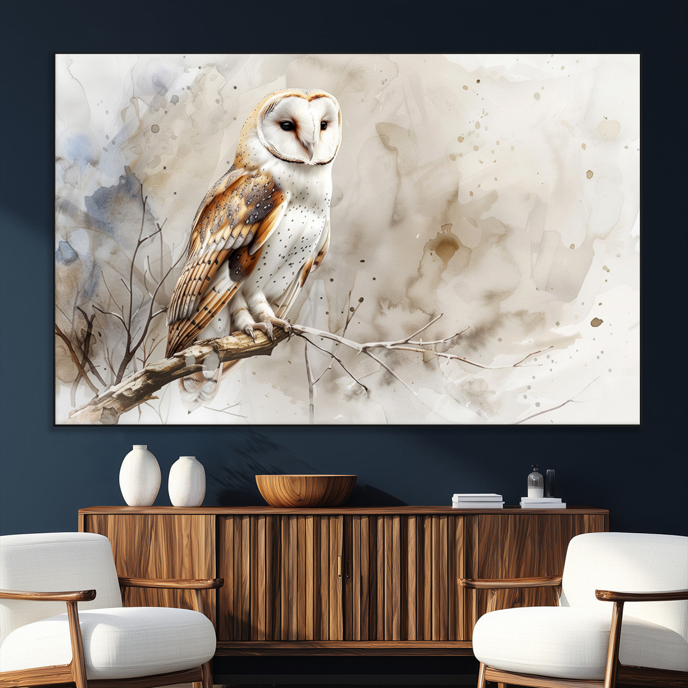 SEG-FC-51X34_Oversize - Barn Owl Wall Art | Watercolor Canvas Print | Perfect for Farmhouse Wall Decor | Ready to Hang
