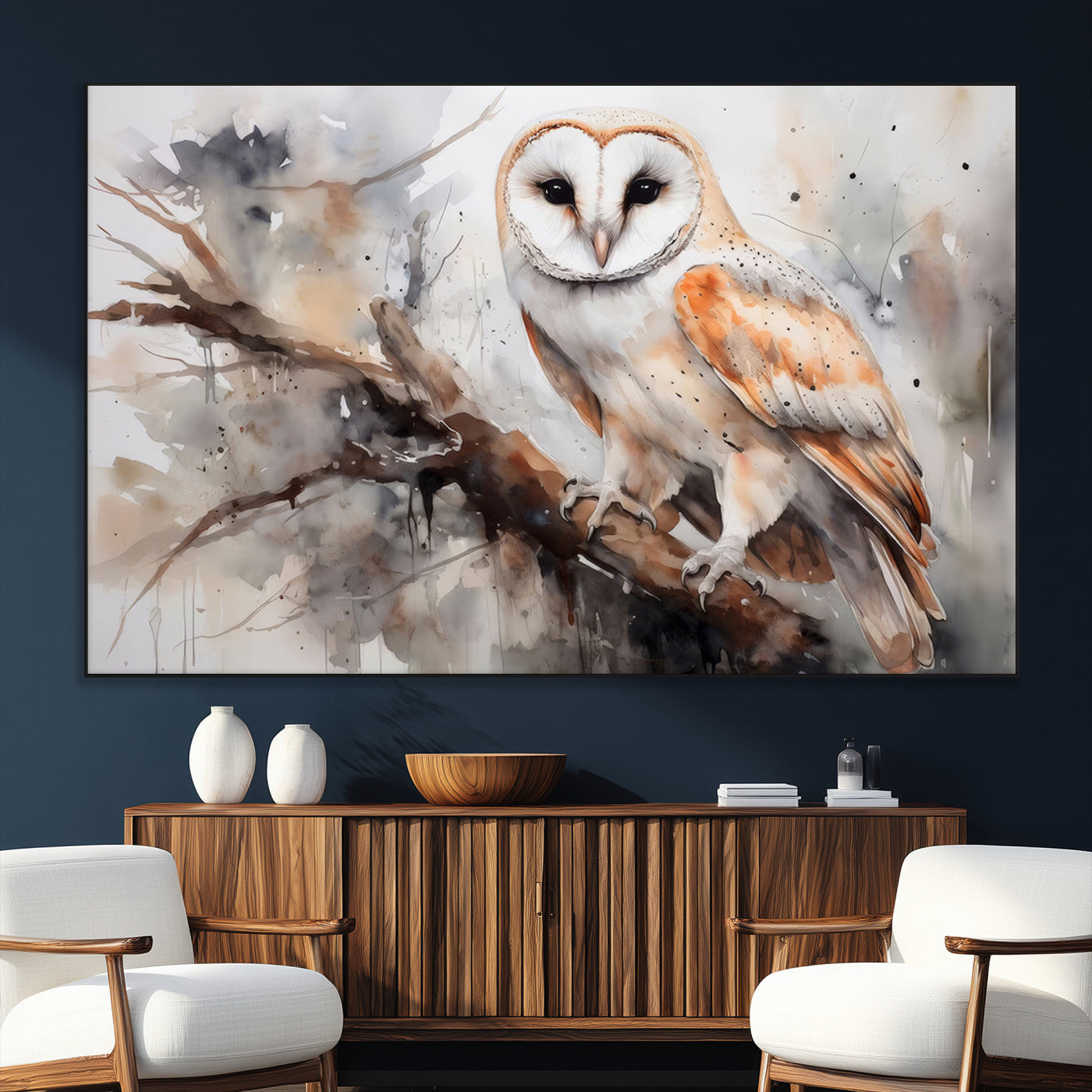 SEG-FC-51X34_Oversize - Barn Owl Wall Art | Watercolor Barn Owl Canvas Print | Perfect for Farmhouse Wall Decor | Ready to