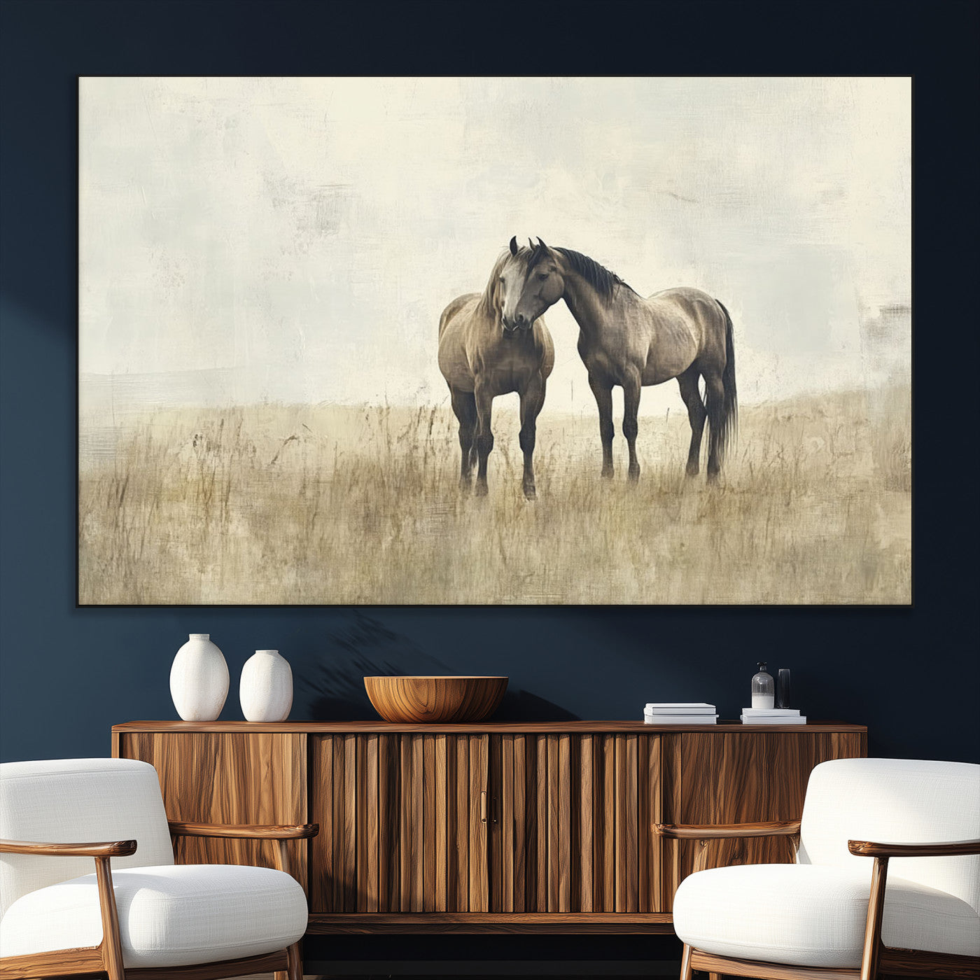 SEG-FC-51X34_Oversize - Chines Style Grunge Horses Wall Art Canvas Print