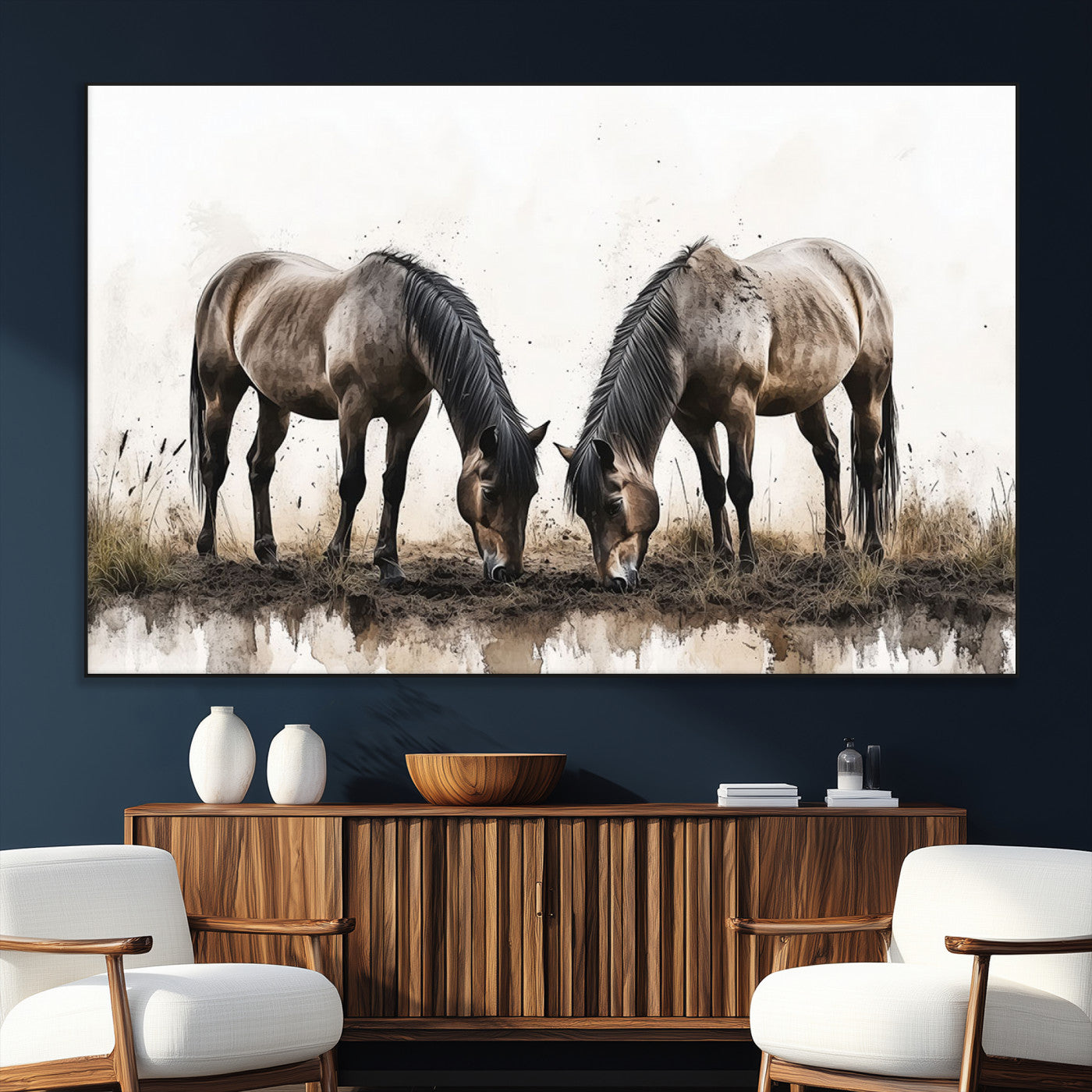 SEG-FC-51X34_Oversize - Chines Ink Style Horses Wall Art Canvas Print