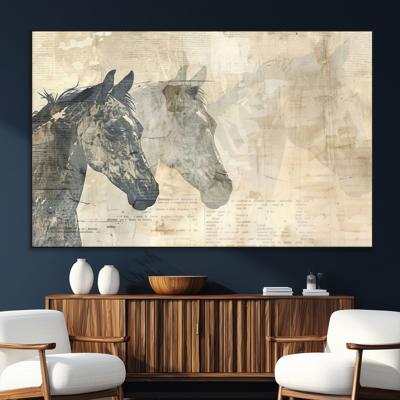 SEG-FC-51X34_Oversize - Abstract Horse Canvas Print | Modern Farmhouse Wall Art | Ready to Hang Framed