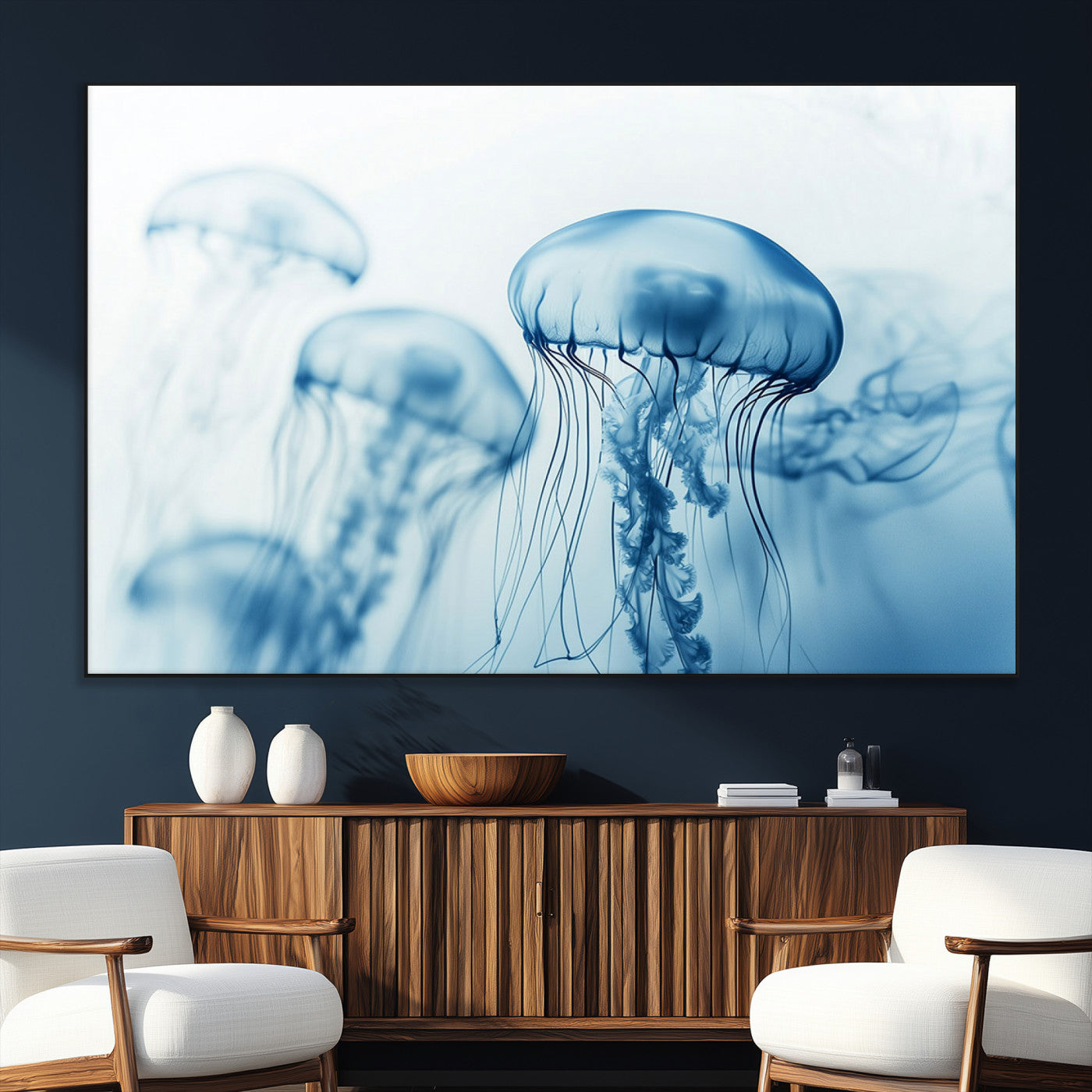 SEG-FC-51X34_Oversize - Blue Jellyfish Wall Art Canvas Print