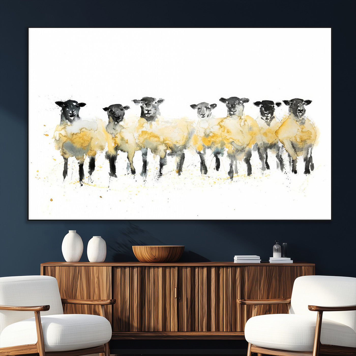SEG-FC-51X34_Oversize - Farmhouse Wall Art Sheep Print | Ready to Hang Framed Canvas | Rustic Barn Decor