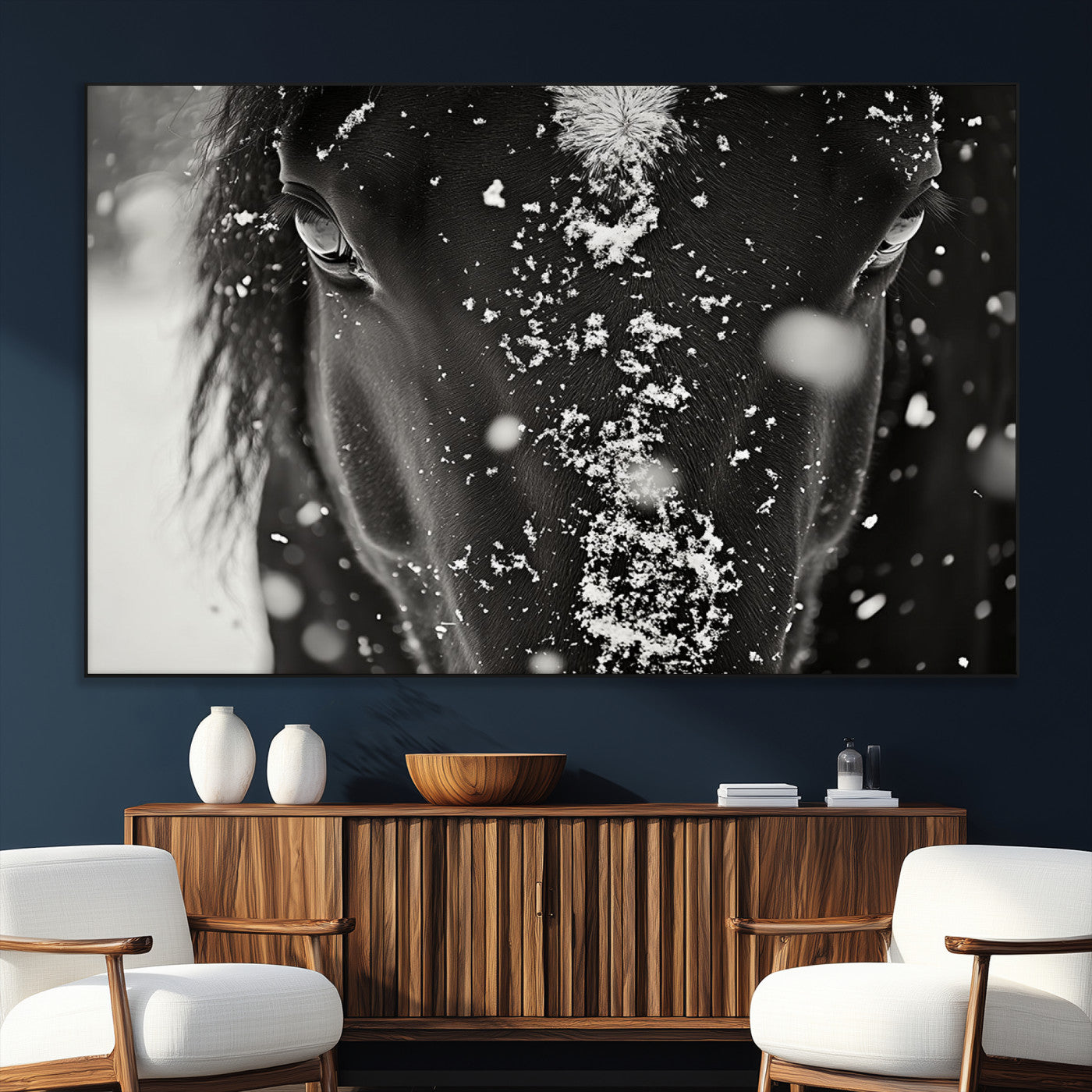 SEG-FC-51X34_Oversize - Winter Horse Snow Wall Art Canvas Print