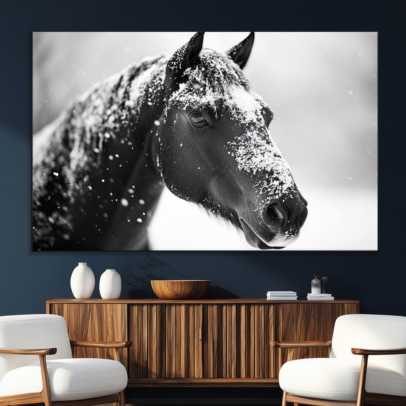 SEG-FC-51X34_Oversize - Horse Canvas Print - Winter Horse Snow Wall Art Canvas Print