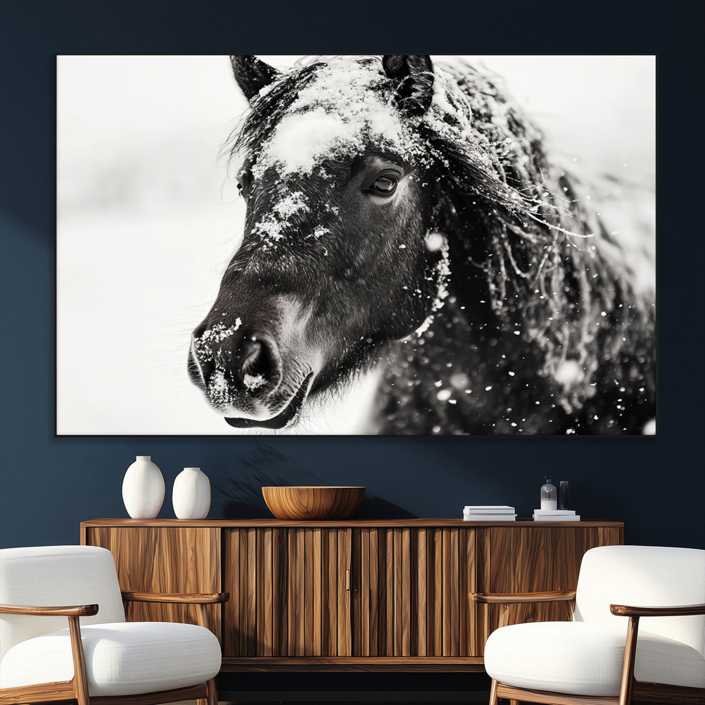 SEG-FC-51X34_Oversize - Framed Black and White Horse Wall Art | Ready to Hang and Framed | Farmhouse and Western Wall Decor
