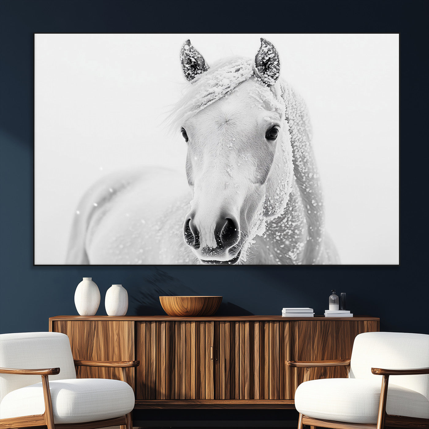 SEG-FC-51X34_Oversize - Majestic White Horse Wall Art | Ready to Hang and Framed | Farmhouse Wall Decor for Living Room