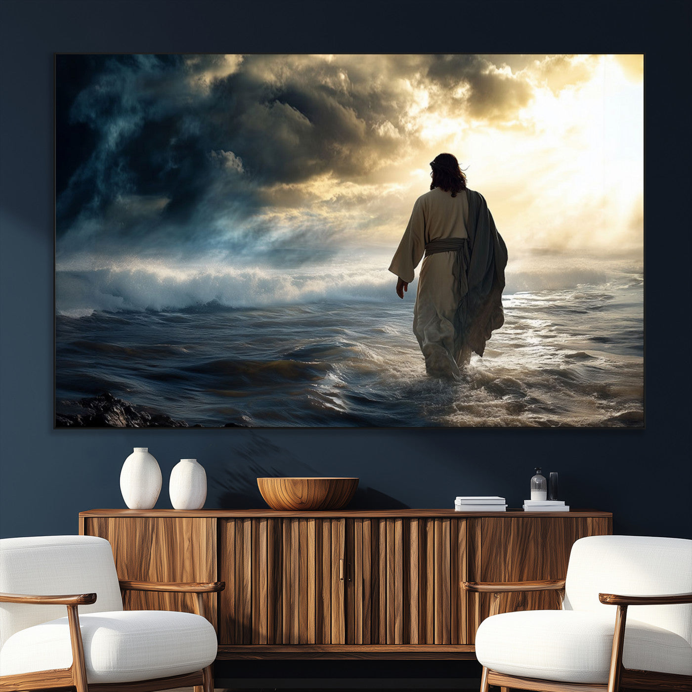 SEG-FC-51X34_Oversize - Jesus Walking on Water Wall Art | Canvas Print | Ready to Hang | Christian Home Decor | Spiritual