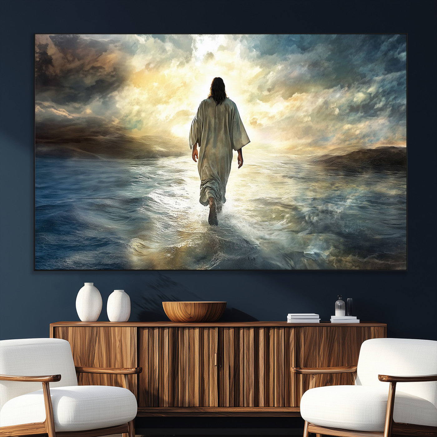 SEG-FC-51X34_Oversize - Jesus Walking on Water Wall Art | Canvas Print | Ready to Hang | Christian Home Decor | Spiritual
