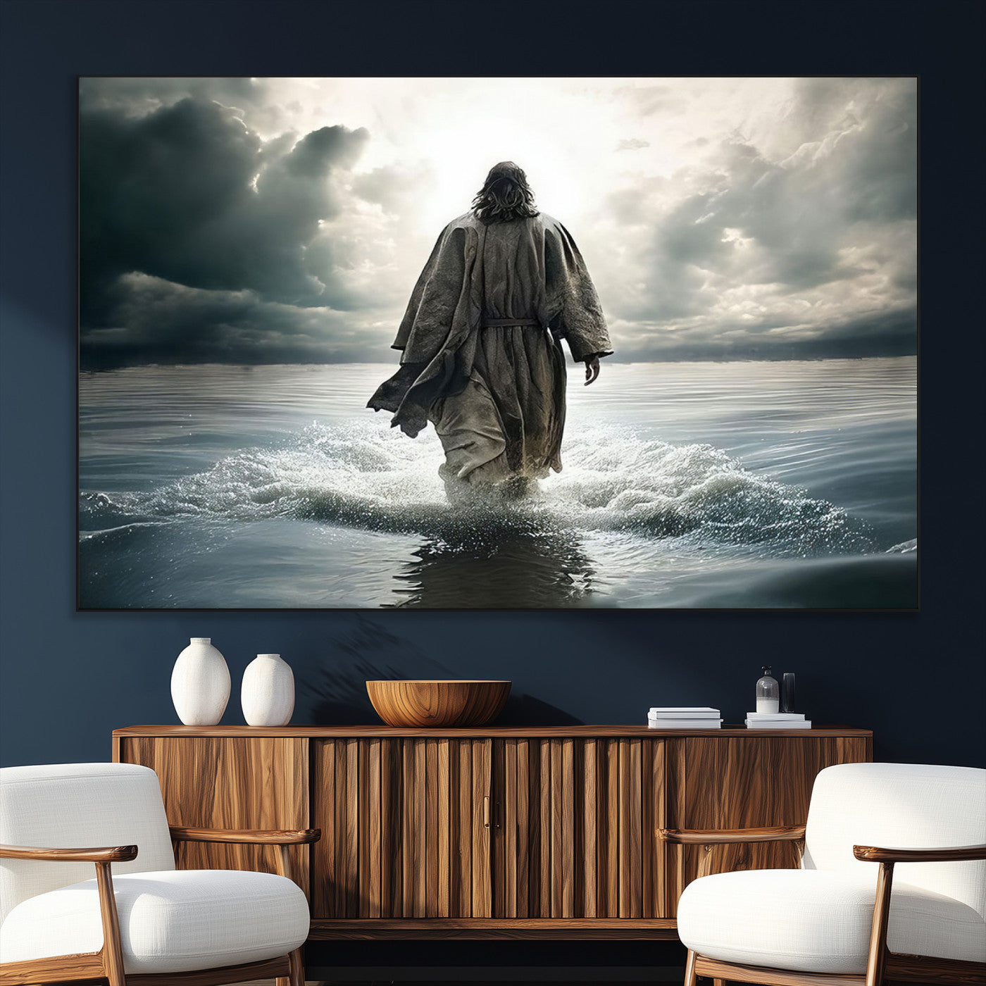 SEG-FC-51X34_Oversize - Jesus Walking on Water Wall Art | Canvas Print | Ready to Hang | Christian Home Decor | Spiritual