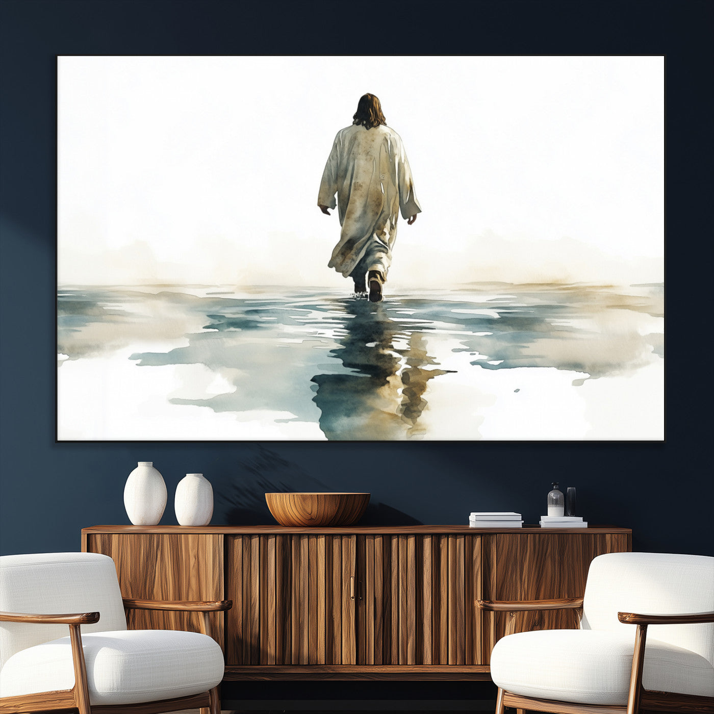 SEG-FC-51X34_Oversize - Abstract Jesus Wall Art Canvas Print, Christian Wall Art, Jesus Christ Walking