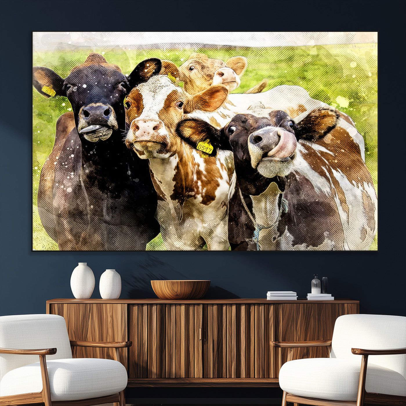 SEG-FC-51X34_Oversize - Curious Cows Farmhouse Wall Art | Ready to Hang and Framed Canvas Print | Rustic Farm Decor