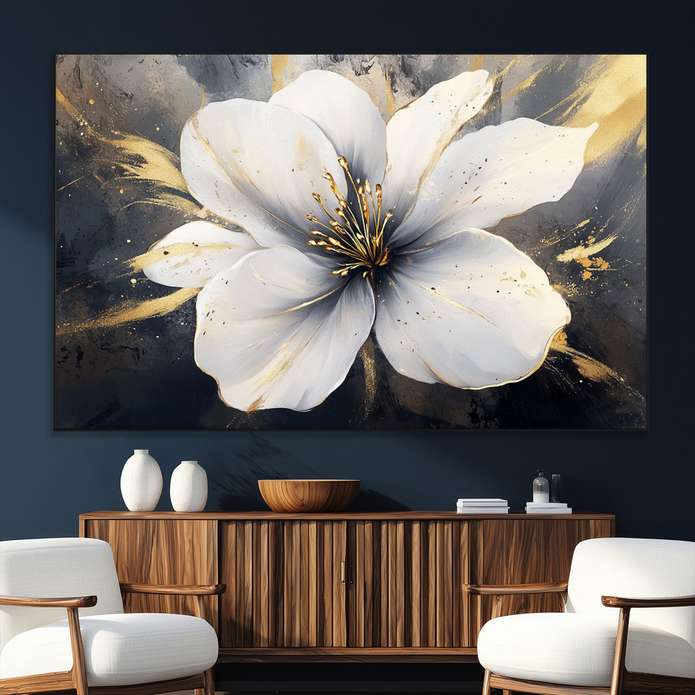 SEG-FC-51X34_Oversize - White Flower Wall Art Canvas Print | Ready to Hang | Abstract Floral Wall Decor | Elegant Bloom