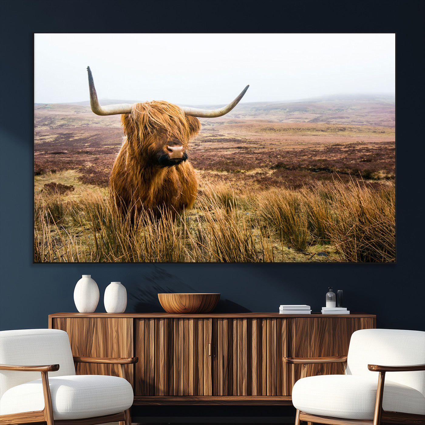 97274-SEG-FC-51X34_Oversize_Oversize-Scottish Highland Cow Canvas Wall Art – Rustic Farmhouse Charm with Highland Cattle – Ready to Hang