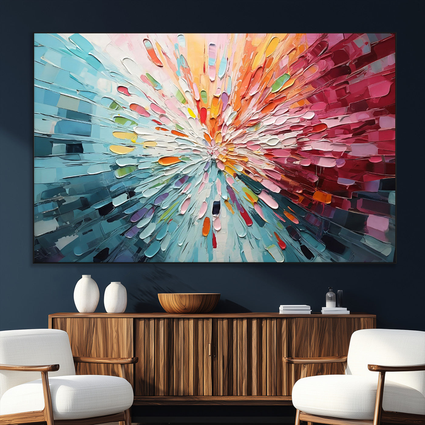 SEG-FC-51X34_Oversize - Radiant Bloom Abstract Floral Wall Art Canvas Print - Colorful Burst - Modern Living Room Decor -