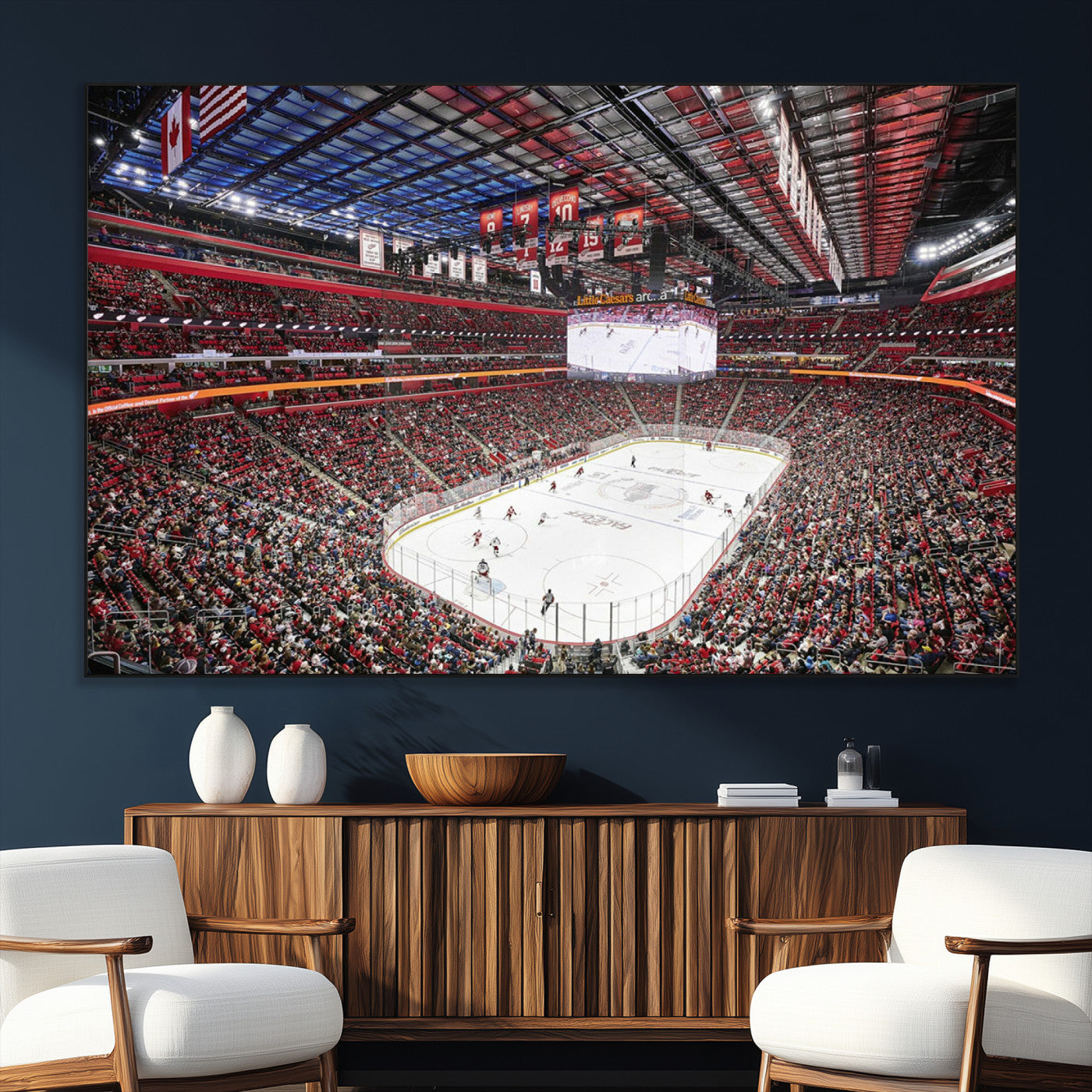 SEG-FC-51X34_Oversize - Barton Malow Little Caesars Arena Detroit Wall Art Canvas Print - Detroit Hockey and Basketball