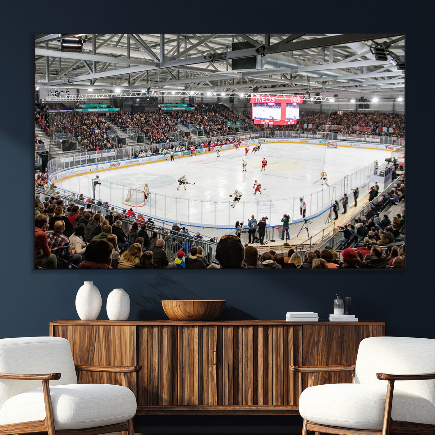 SEG-FC-51X34_Oversize - Lausanne Arena Ice Hockey Stadium Wall Art Canvas Print, Framed Lausanne Arena Ice Hockey Canvas