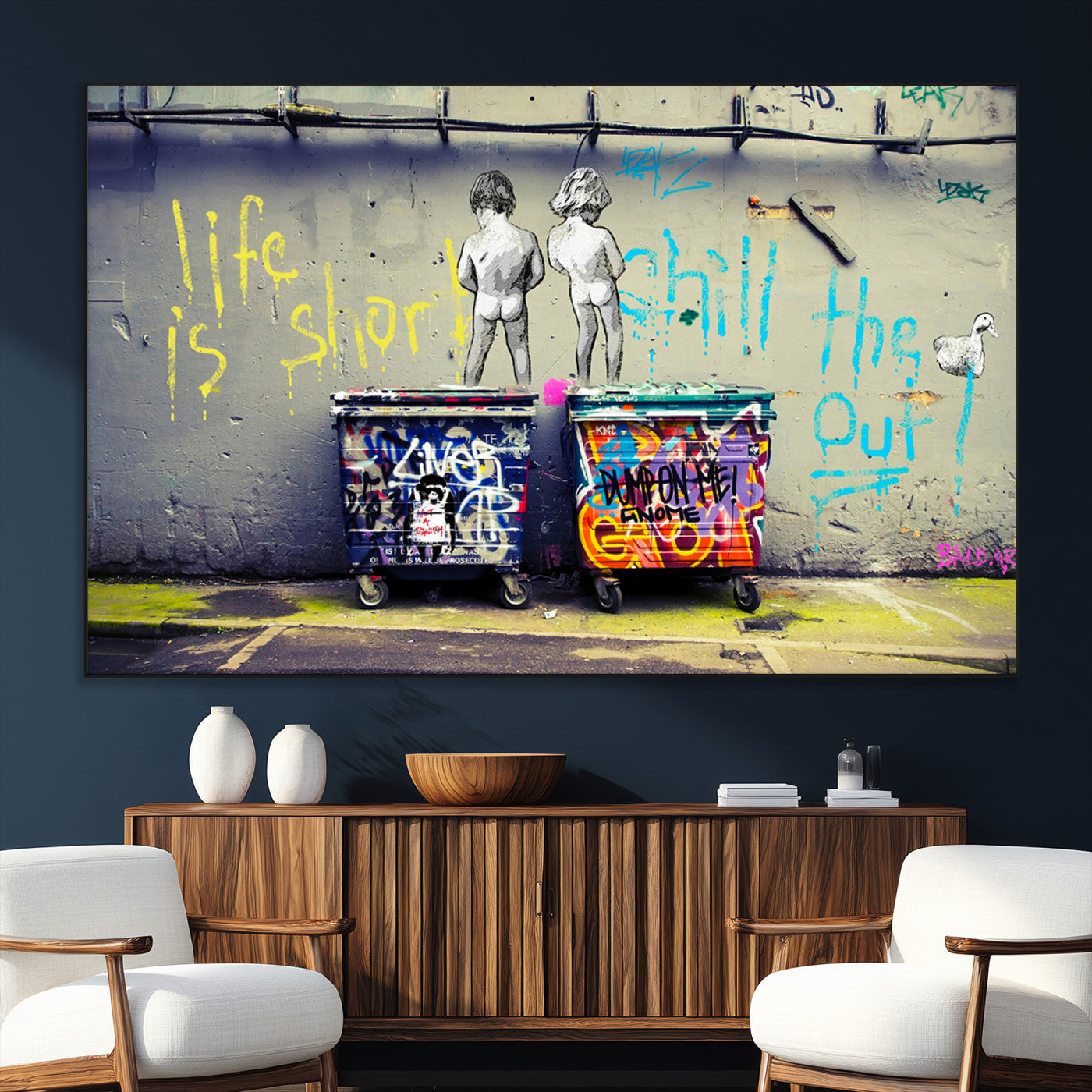 SEG-FC-51X34_Oversize - Banksy Life is Short Wall Art - Iconic Graffiti Art on Framed Ready-to-Hang Canvas - Street Art