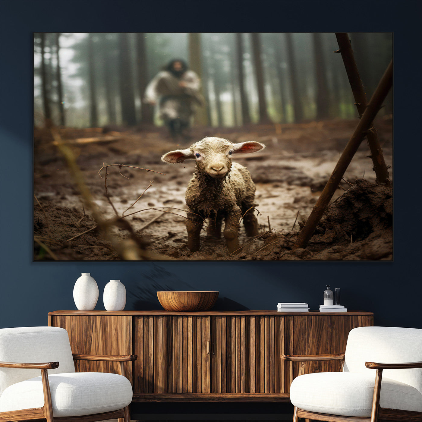 SEG-FC-51X34_Oversize - Jesus Running After a Lost Lamb Canvas Wall Art Print