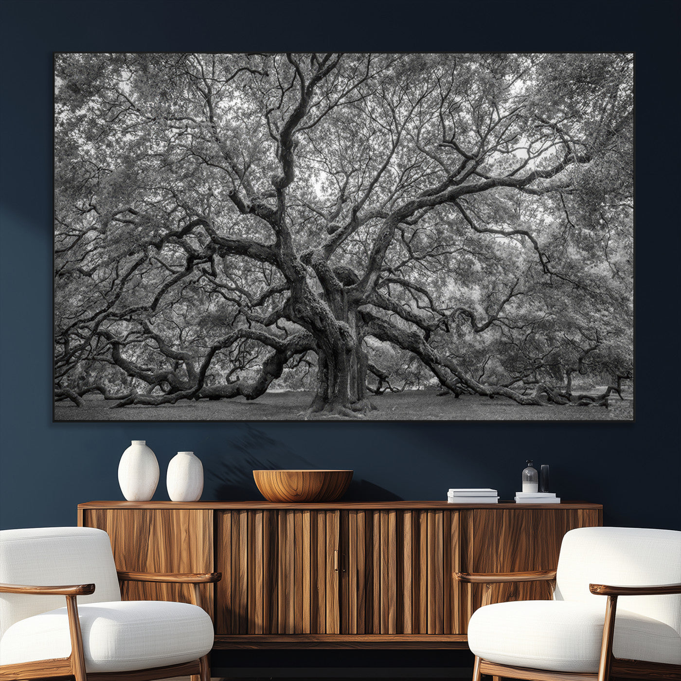 97240-SEG-FC-51X34_Oversize_Oversize-Majestic Angel Oak Tree Black and White Canvas Print – Multi Panel Wall Art, Giclée Print, Ready to