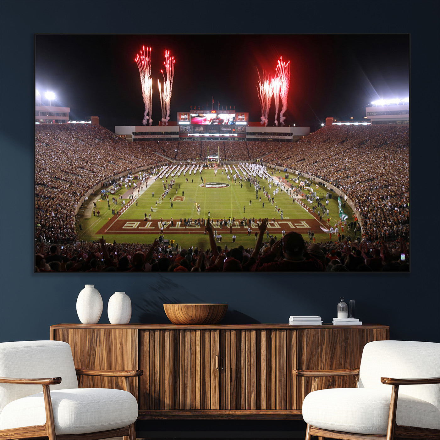 SEG-FC-51X34_Oversize - Framed Florida State Seminoles Football Team Print - Tallahassee Doak Campbell Stadium Wall Art