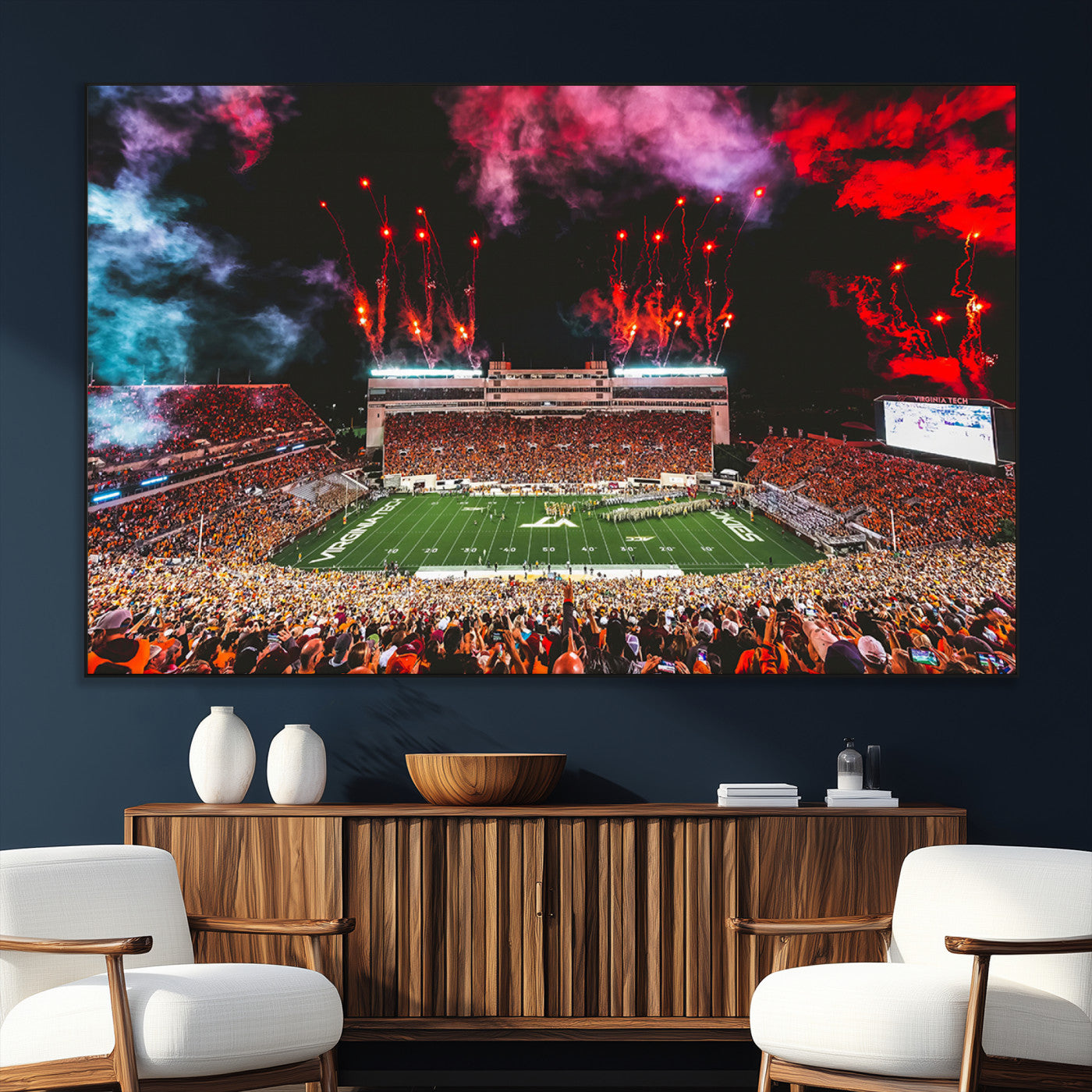 SEG-FC-51X34_Oversize - Virginia Tech Hokies Football Team Print - Blacksburg Lane Stadium Wall Art Canvas Print