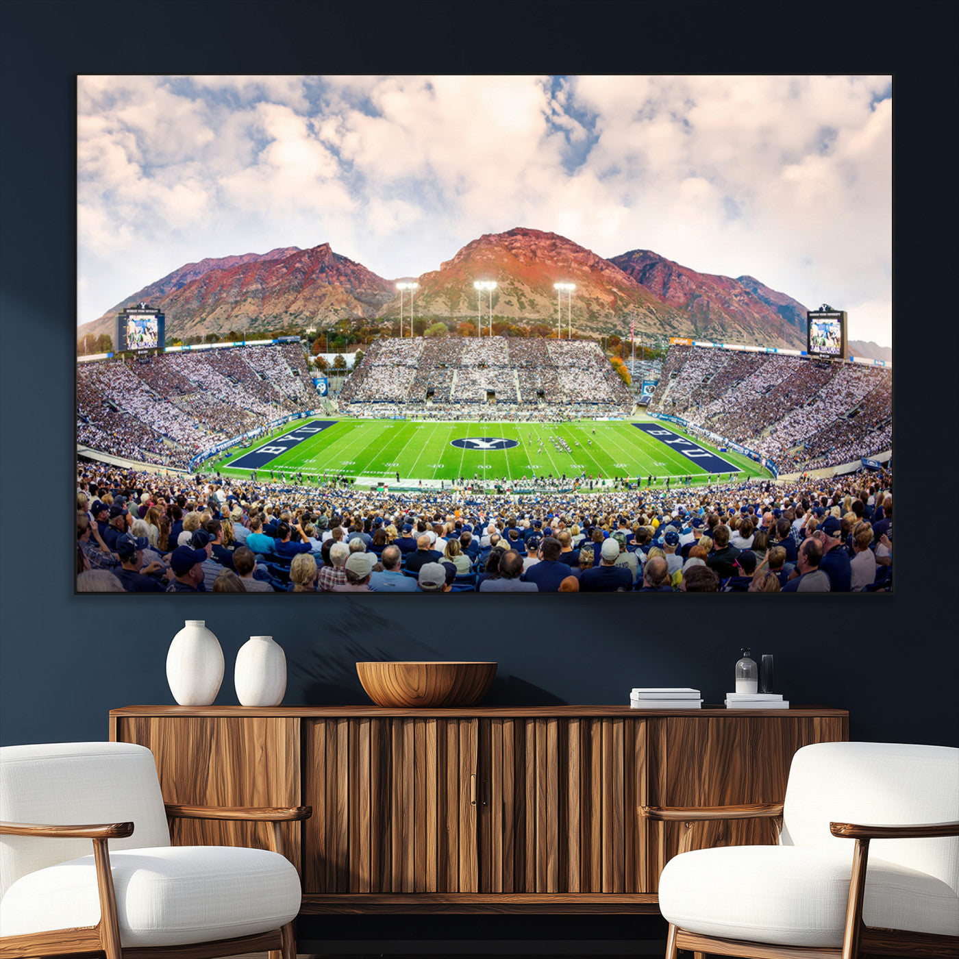 SEG-FC-51X34_Oversize - Brigham Young University Cougars Football Team Print - Provo LaVell Edwards Stadium Wall Art Canvas