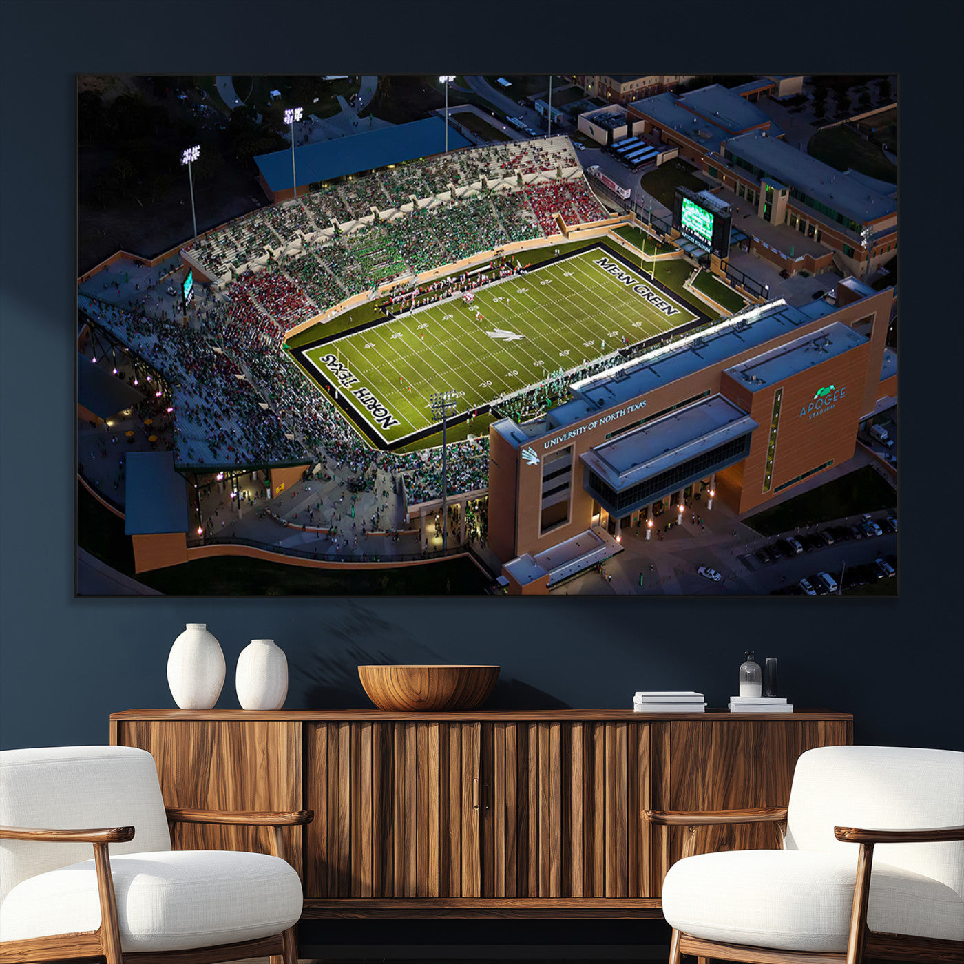SEG-FC-51X34_Oversize - University of North Texas Mean Green Football Artwork, Football Team Print - Denton DATCU Stadium