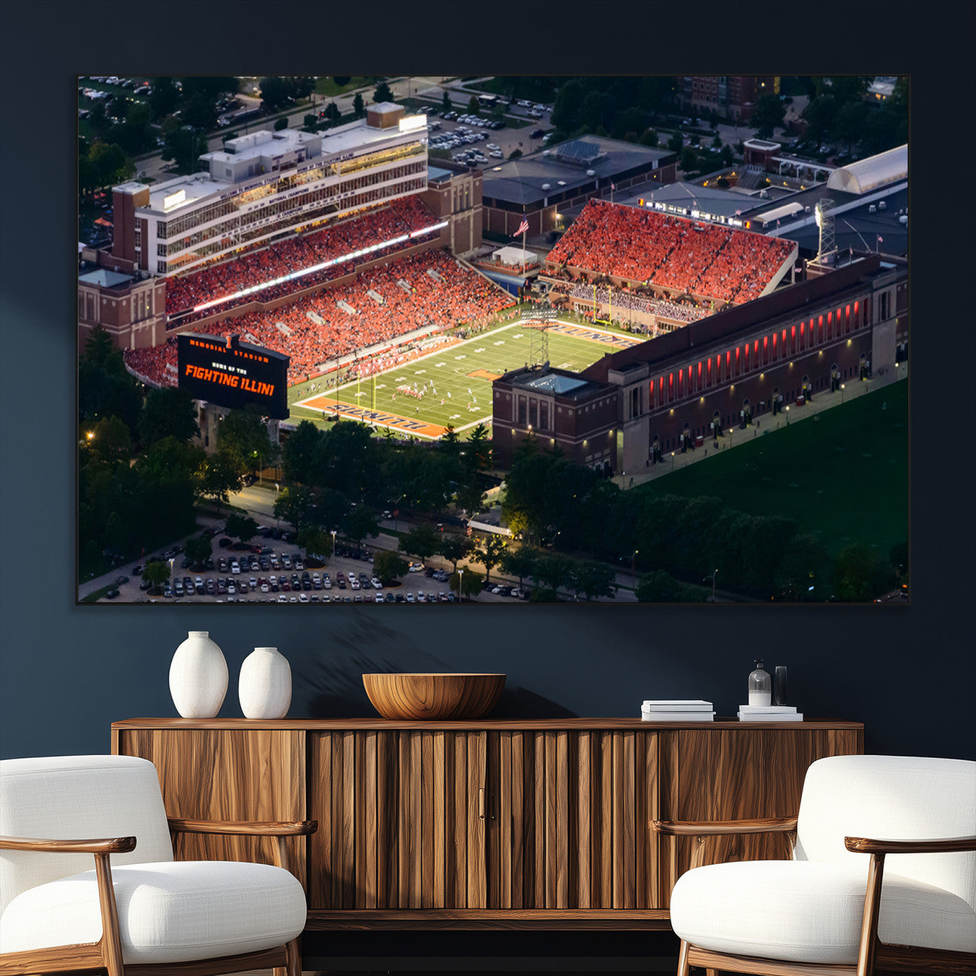 SEG-FC-51X34_Oversize - University of Illinois Fighting Illini Football Team Print - Champaign Illinois Memorial Stadium