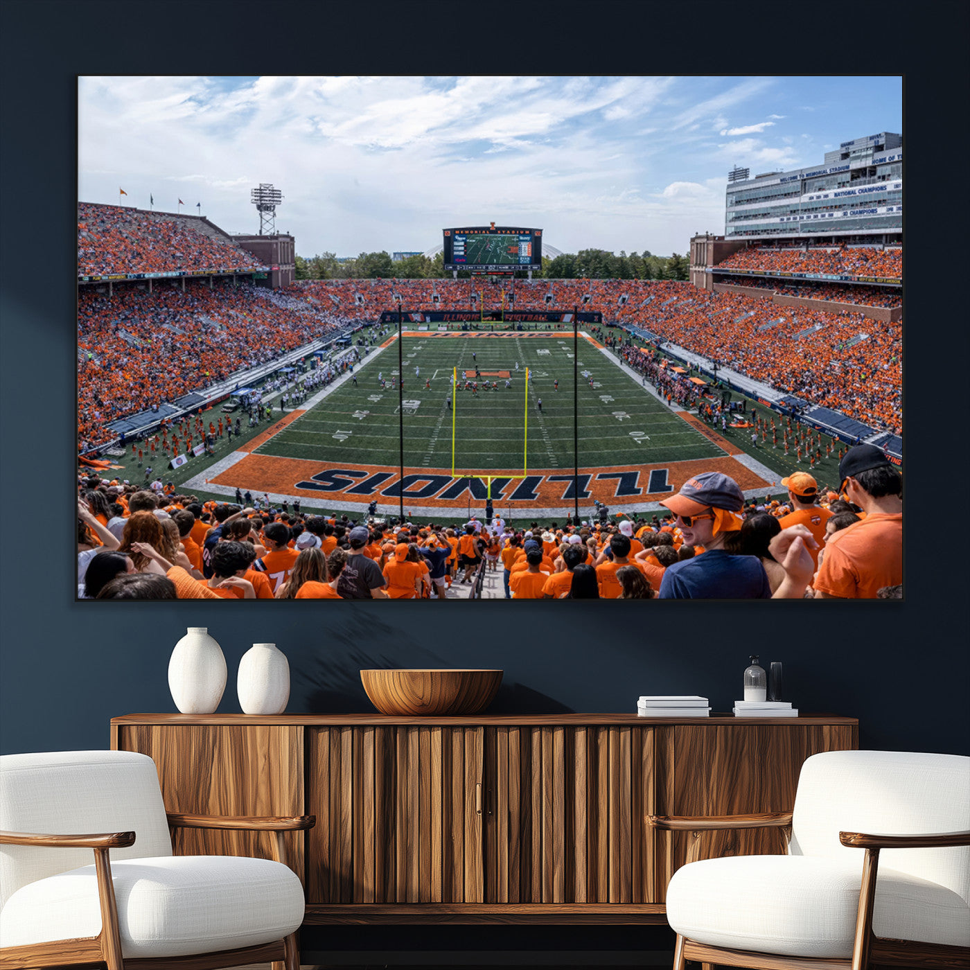 SEG-FC-51X34_Oversize - University of Illinois Fighting Illini Football Team Print Canvas - Champaign Illinois Memorial