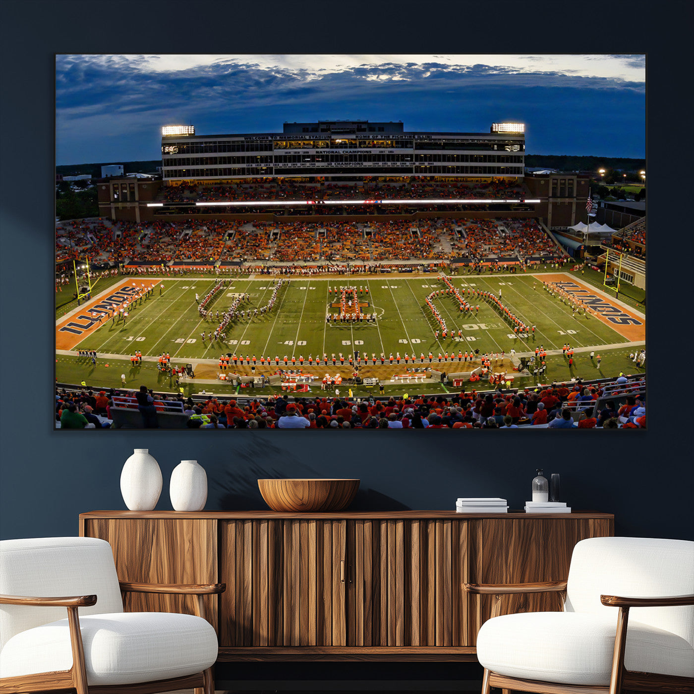 SEG-FC-51X34_Oversize - University of Illinois Fighting Illini Football Team Print - Champaign Illinois Memorial Stadium