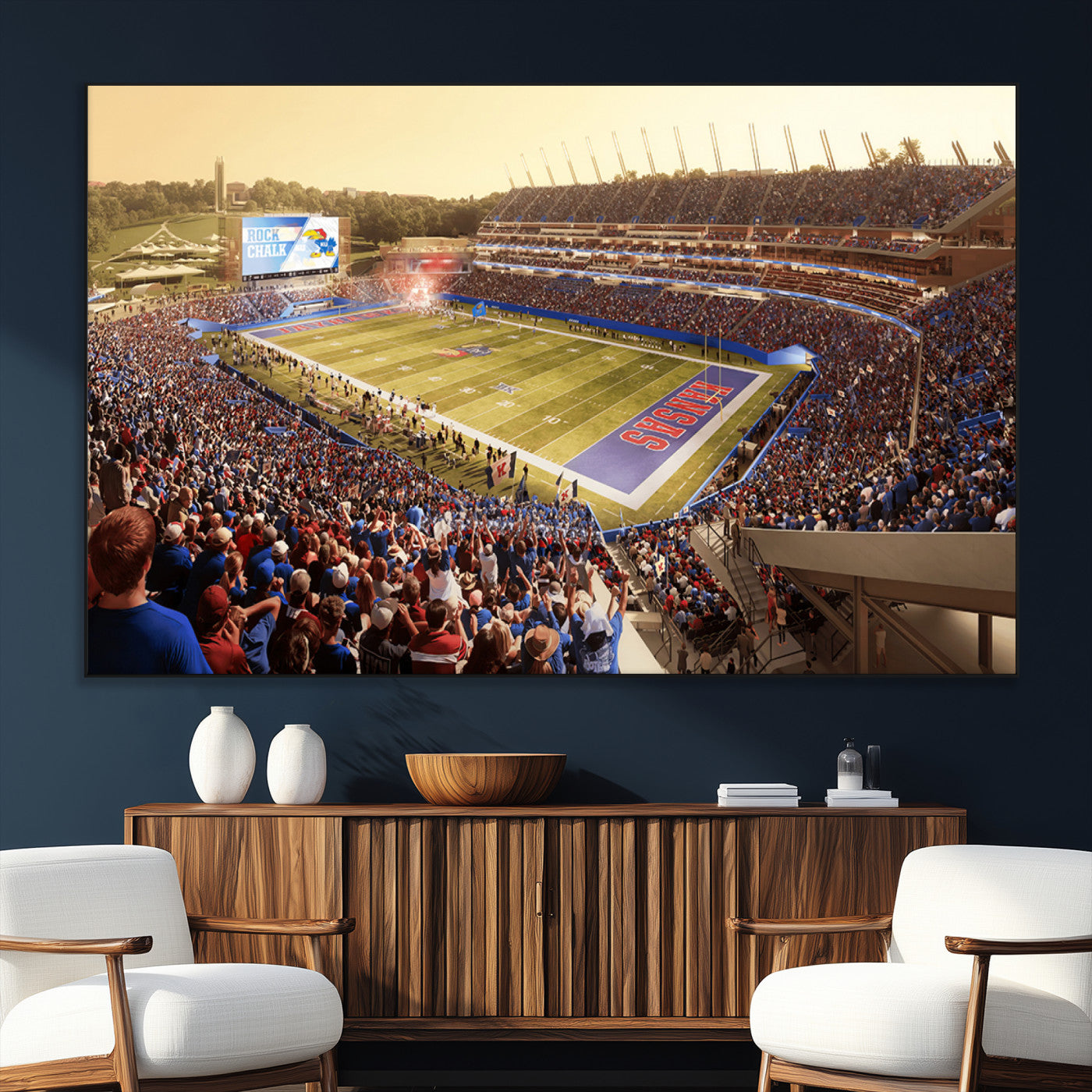 SEG-FC-51X34_Oversize - University of Kansas Jayhawks Football Team Print - Lawrence Kansas Memorial Stadium Wall Art Canvas