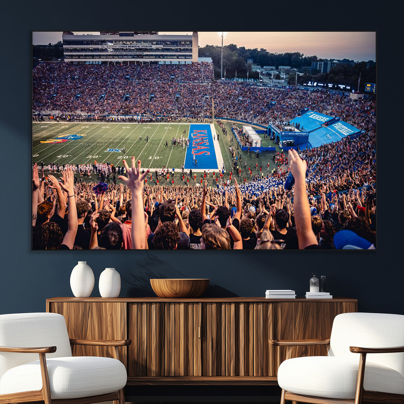 SEG-FC-51X34_Oversize - University of Kansas Jayhawks Football Team Art Print - Lawrence Kansas Memorial Stadium Wall Art
