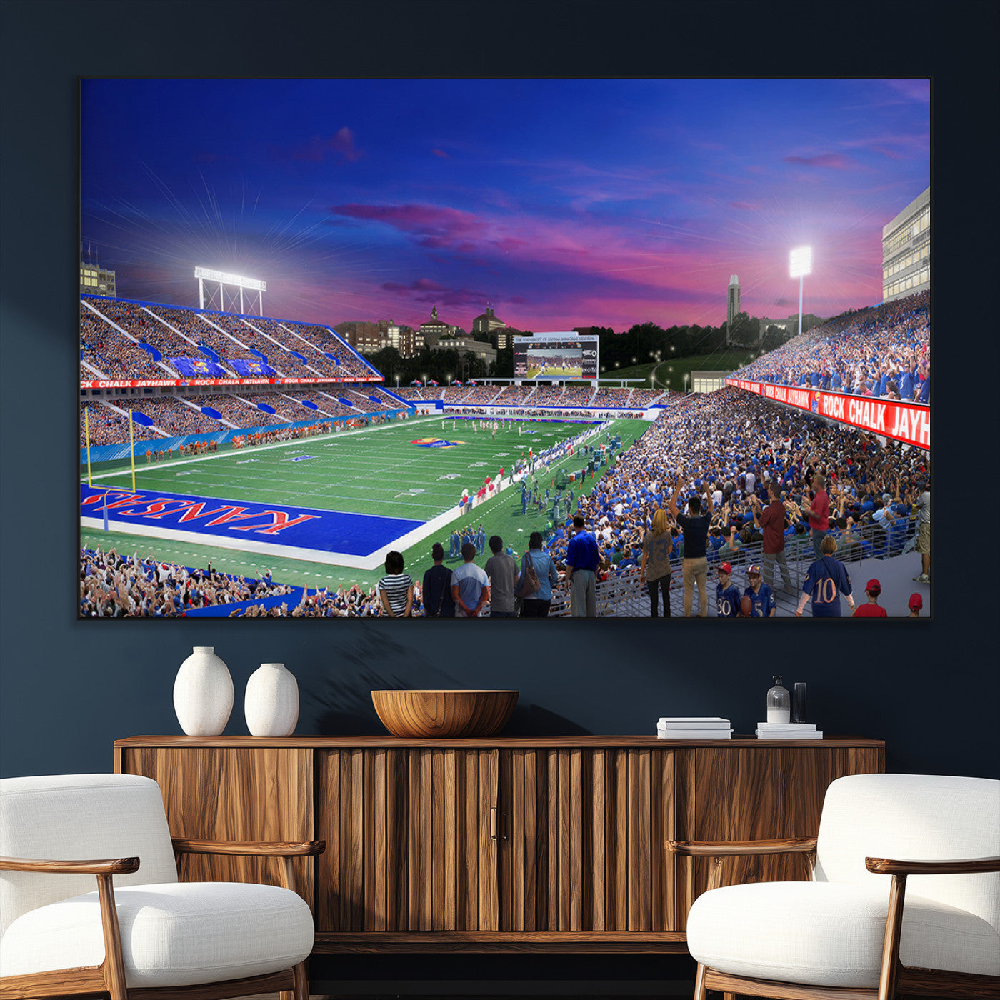 SEG-FC-51X34_Oversize - University of Kansas Jayhawks Football Team Print Canvas- Lawrence Kansas Memorial Stadium Wall Art