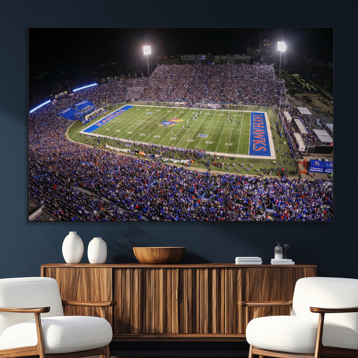 SEG-FC-51X34_Oversize - University of Kansas Jayhawks Football Team Print - Lawrence Kansas Memorial Stadium Wall Art Canvas