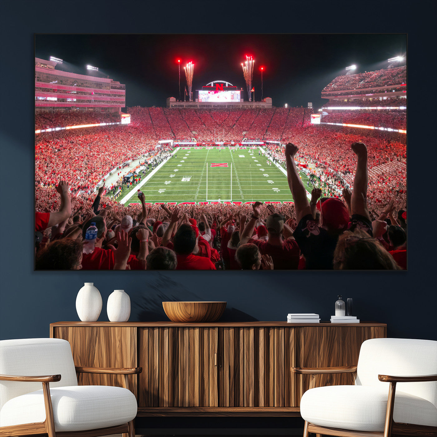 SEG-FC-51X34_Oversize - University of Nebraska Cornhuskers Football Team Print - Lincoln Memorial Stadium Wall Art Canvas