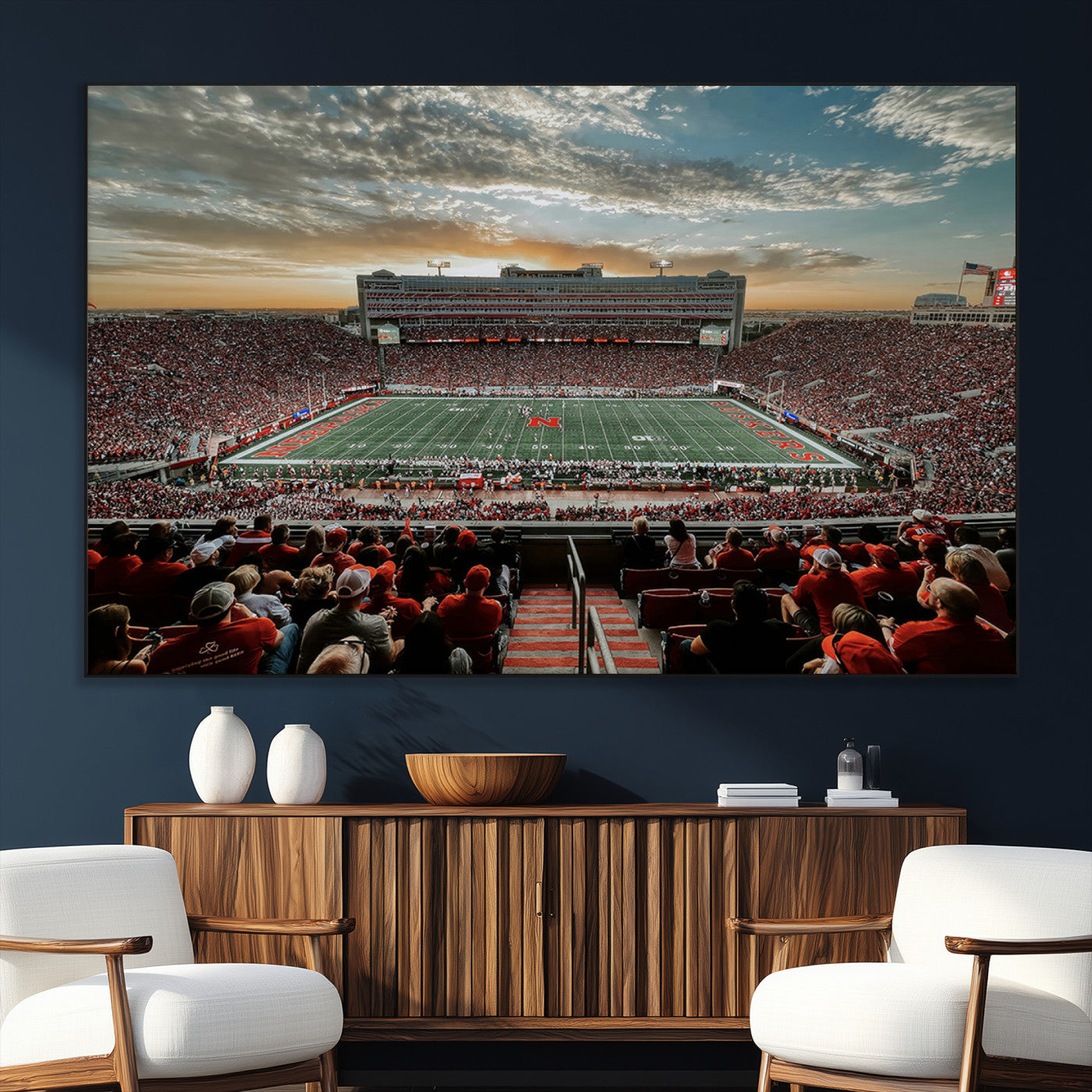 SEG-FC-51X34_Oversize - University of Nebraska Cornhuskers Football Team Print - Lincoln Memorial Stadium Art Canvas Print