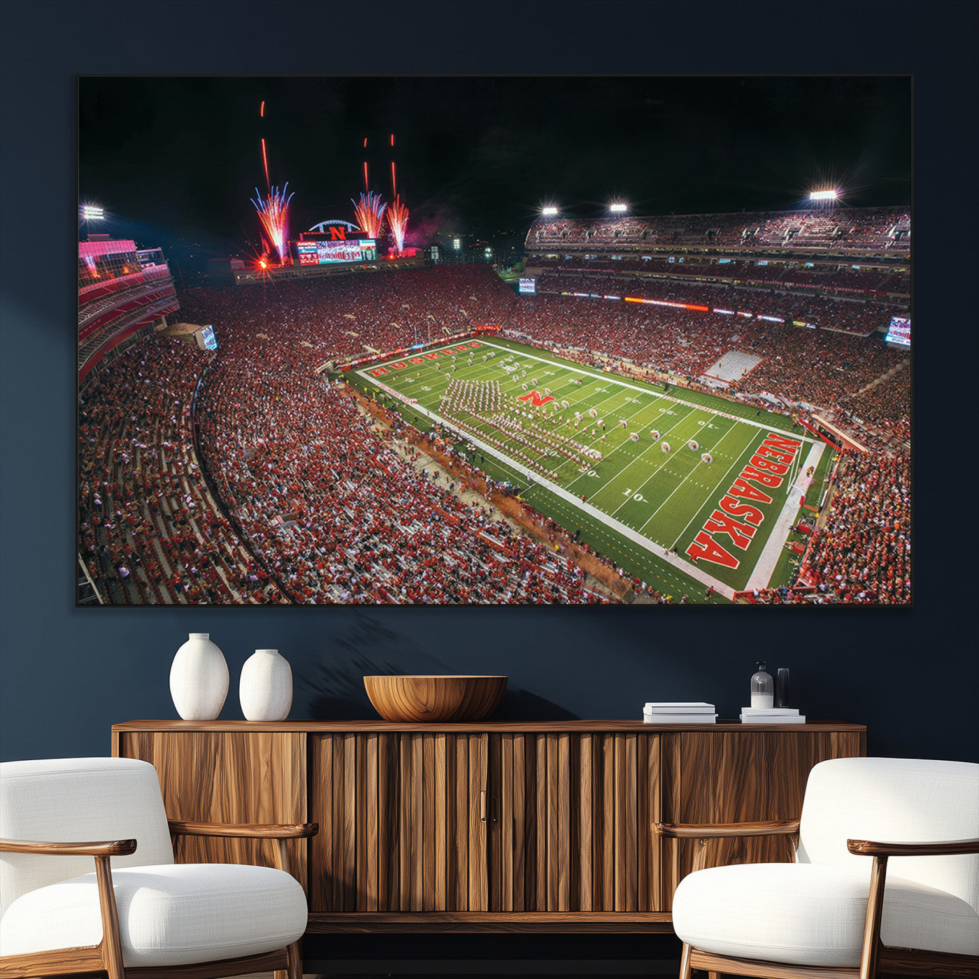 SEG-FC-51X34_Oversize - University of Nebraska Cornhuskers Football Team Print - Lincoln Memorial Stadium Wall Art Canvas